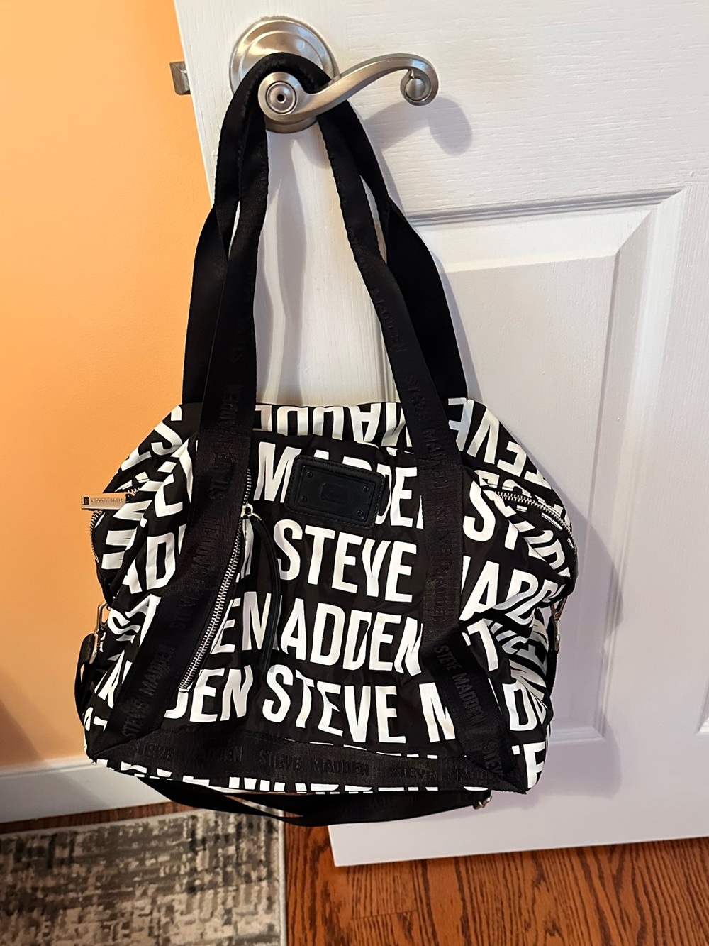 Steve Madden Black & White Logo Tote Bag